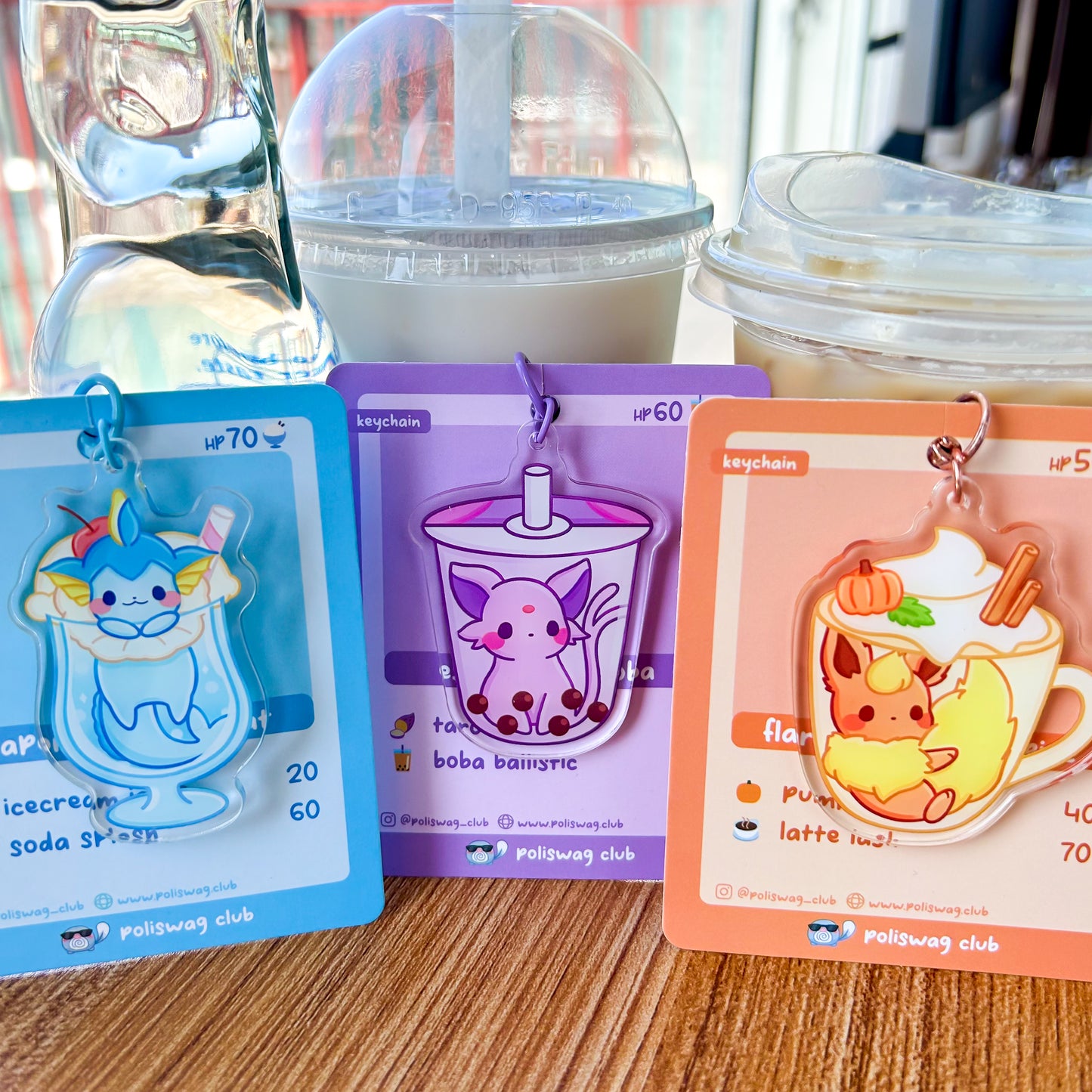 Flareon, Espeon, Vaporeon Keychains